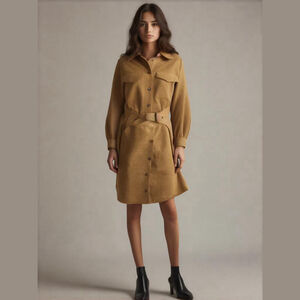 Vici Women's Medium Brown Corduroy Collared Belted Long Sleeve Shirt Dress NWOT